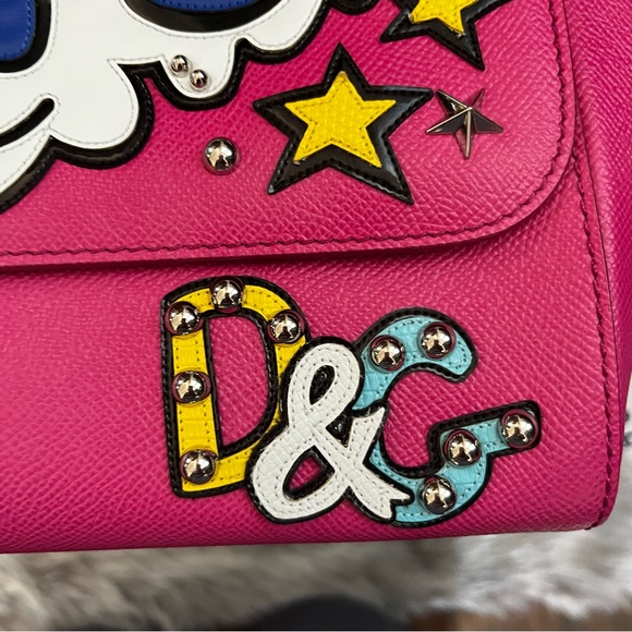 DOLCE & GABBANA Dauphine Oops Patch Medium Miss Sicily Satchel Rosa Geranio EUC - Picture 2 of 13